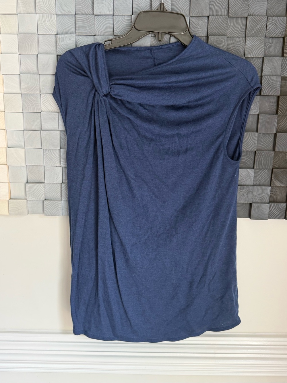 Helmut Lang Navy Blue Draped Knot Front Sleeveless Top
